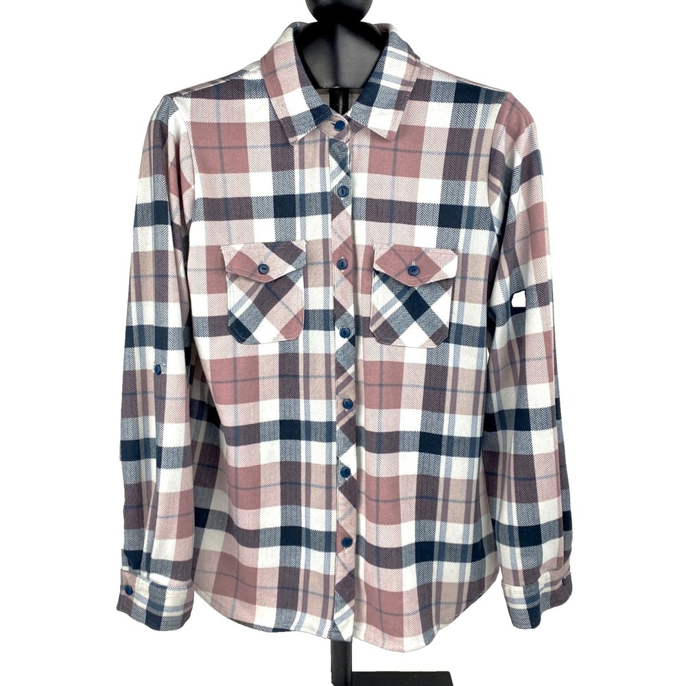 Eden & Olivia Long Sleeve Flannel Shirt Women's PL Pockets Top Blouse Plaid LKNU - Picture 2 of 6